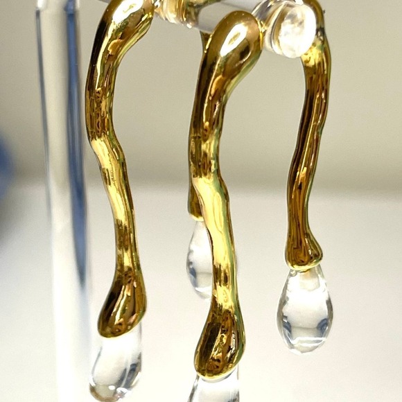 NEW Earrings Front Back Double Drop Lucite Ear Jackets Gold S26 - Picture 3 of 6